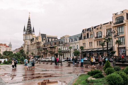 BATUMI, GEORGIA - September 10, 2018: European Square after rain in the daytime in Batumi, Georgia.のeditorial素材
