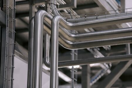 Stainless steel pipes in the factory. steel pipelines