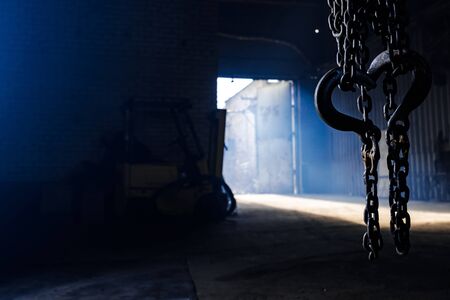 steel chain hook of electric hoist. industrial background.の写真素材
