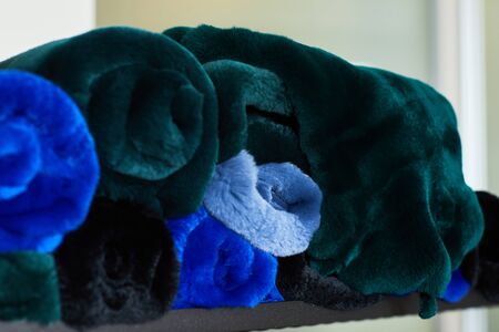 different types of Artificial fur in the store. fur fabric