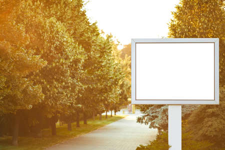 many blank white billboards on the street in the city. Many lightboxes in a row. outdoor advertising.の写真素材