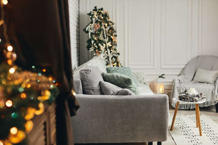 Classic light christmas interior with new year decorationの写真素材