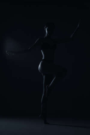 silhouette of woman with long legs in black underwearの写真素材