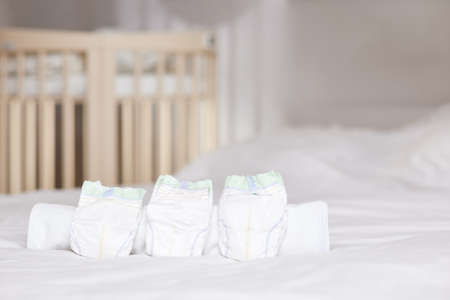 Set of disposable soft new baby diapersの写真素材
