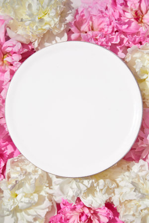 Beautiful frame with floral pions background. Free space for your design, mockupの写真素材