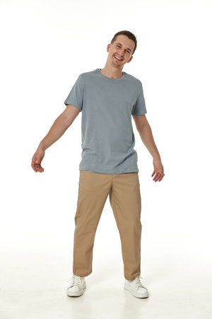handsome young smiling man on white backgroundの写真素材