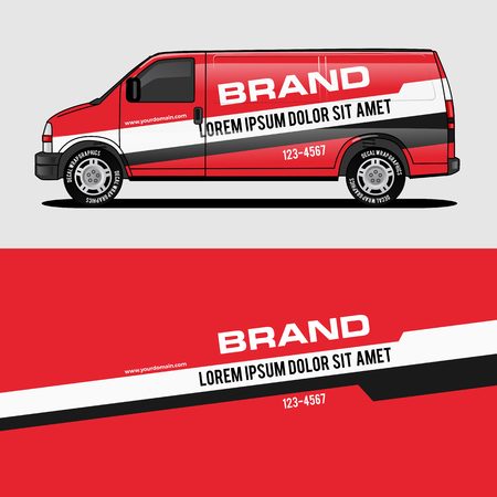 red van wrap design wrapping sticker and decal design for corporate company branding vectorのイラスト素材