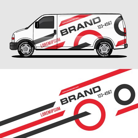 car livery red van wrap design wrapping sticker and decal design for corporate company branding vectorのイラスト素材