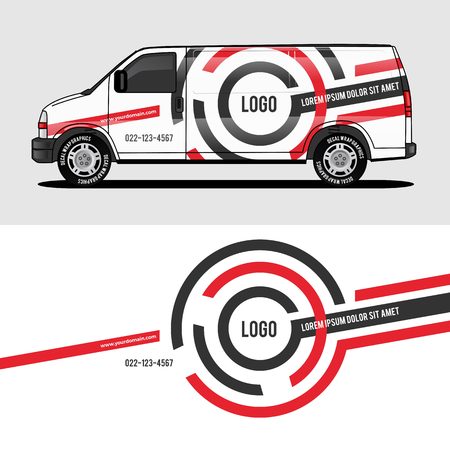 car livery red van wrap design wrapping sticker and decal design for corporate company branding vectorのイラスト素材