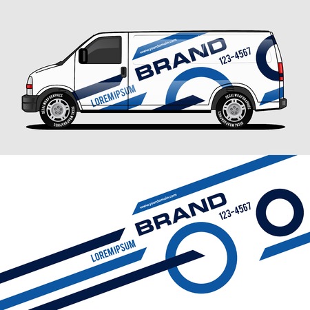 car livery blue van wrap design wrapping sticker and decal design for corporate company branding vectorのイラスト素材