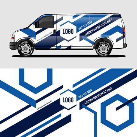 car livery blue van wrap design wrapping sticker and decal design for corporate company branding vectorのイラスト素材