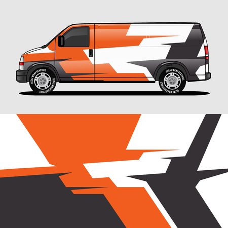car livery orange van wrap design wrapping sticker and decal design for corporate company branding vectorのイラスト素材