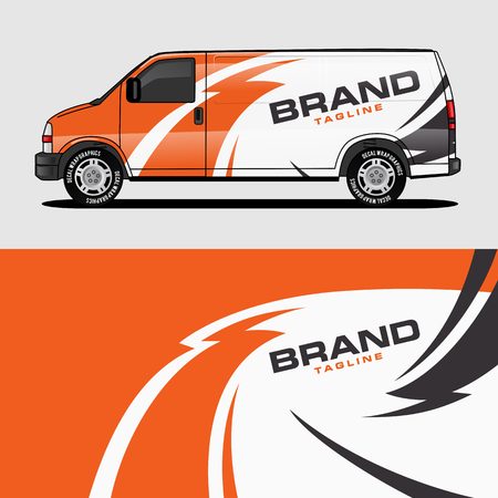 car livery orange van wrap design wrapping sticker and decal design for corporate company branding vectorのイラスト素材