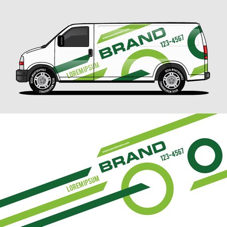 car livery green van wrap design wrapping sticker and decal design for corporate company branding vectorのイラスト素材