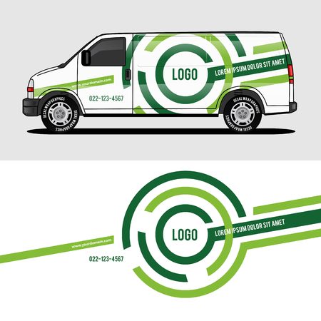 car livery green van wrap design wrapping sticker and decal design for corporate company branding vectorのイラスト素材