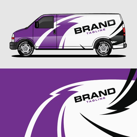 car livery purple van wrap design wrapping sticker and decal design for corporate company branding vectorのイラスト素材
