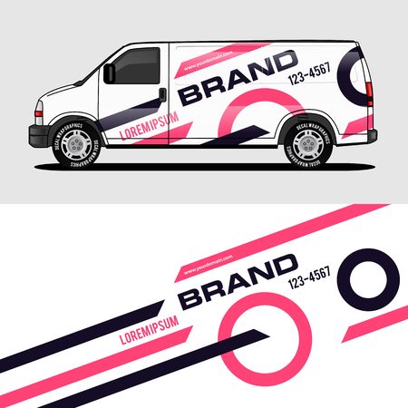 car livery pink van wrap design wrapping sticker and decal design for corporate company branding vectorのイラスト素材