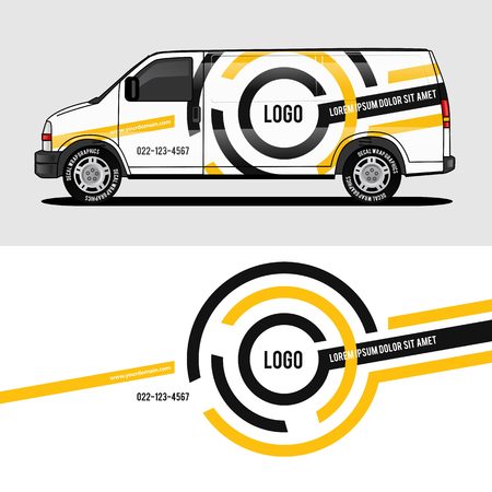 car livery yellow van wrap design wrapping sticker and decal design for corporate company branding vectorのイラスト素材