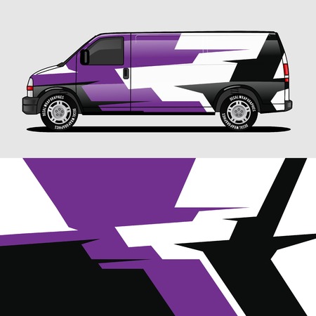 car livery purple van wrap design wrapping sticker and decal design for corporate company branding vectorのイラスト素材