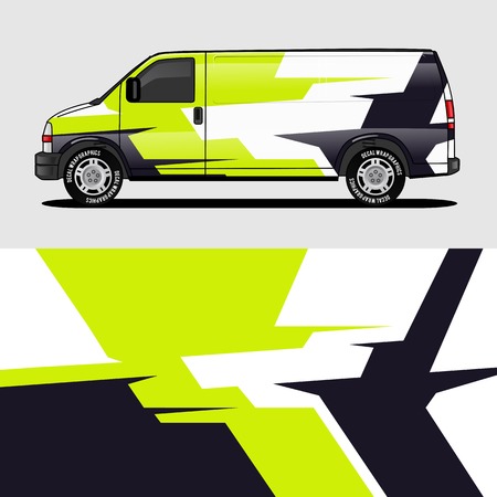 car livery lime green van wrap design wrapping sticker and decal design for corporate company branding vectorのイラスト素材