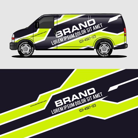 car livery lime green van wrap design wrapping sticker and decal design for corporate company branding vectorのイラスト素材