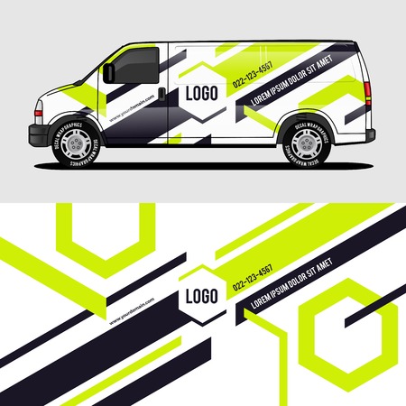 car livery lime green van wrap design wrapping sticker and decal design for corporate company branding vectorのイラスト素材