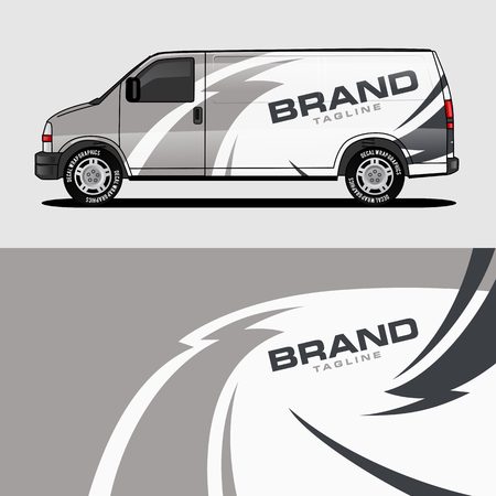 car livery grey van wrap design wrapping sticker and decal design for corporate company branding vectorのイラスト素材