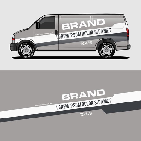 car livery grey van wrap design wrapping sticker and decal design for corporate company branding vectorのイラスト素材