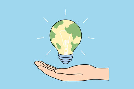 The concept of a global idea. A glowing light bulb with a world map. The concept of a global ideaのイラスト素材
