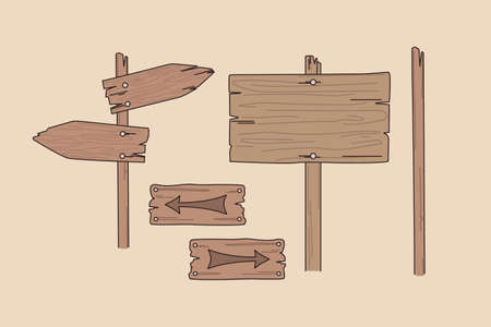 A set of wooden signs, boards, bannersのイラスト素材