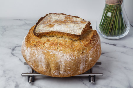 Homemade rye and white flour sourdough tartine bread.の写真素材
