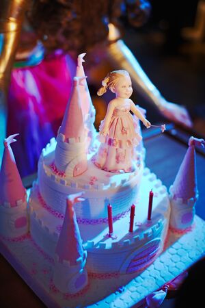 wonderful cake for baby girl birthday castle princessの写真素材