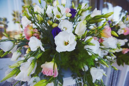 Floristic decoration process of wedding party open airの写真素材