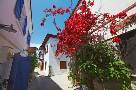 Cozy cute view of Mediterranean village touristic route sea side townの写真素材