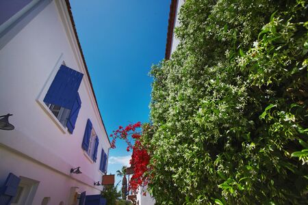 Cozy cute view of Mediterranean village touristic route sea side town