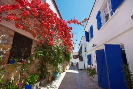 Cozy cute view of Mediterranean village touristic route sea side town