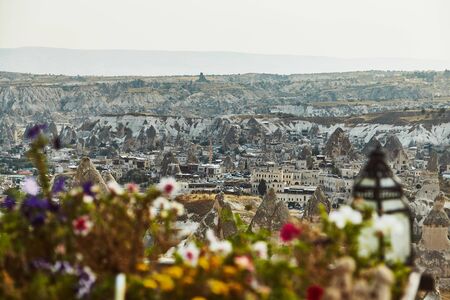 Views of Cappadocia volcanic kanyon cave houses in Turkeyの写真素材