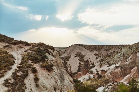 Views of Cappadocia volcanic kanyon cave houses in Turkeyの写真素材