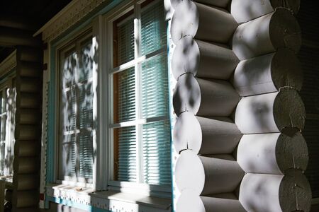Details and window of log private houseの写真素材