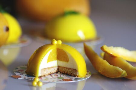 Melon and lemon mousse cakesの写真素材