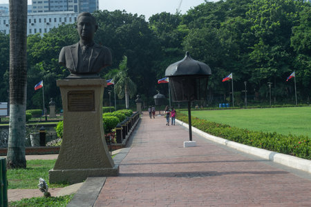 Rizal Park, Manila, Philippines July 2, 2014: One of the heroes' busts along the path around the water fountain at the Rizal Park in Manila, Philippinesのeditorial素材
