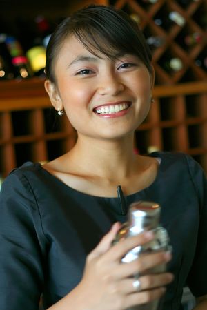 bartender smiling at youの写真素材