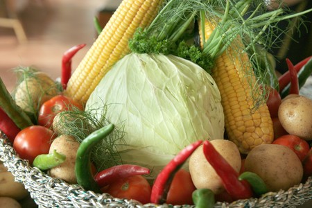 Vegetables in basketの写真素材
