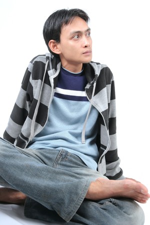 man imagine look to copy spaceの写真素材