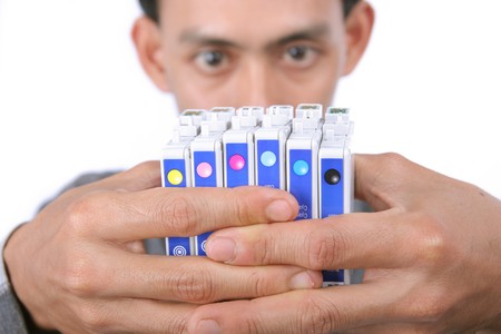 set of six cmyk inkjet printer cartridgeの写真素材