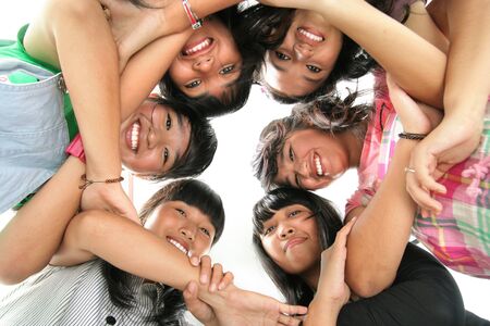 group of young woman low angleの写真素材