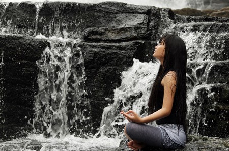 yoga or meditation in natureの写真素材