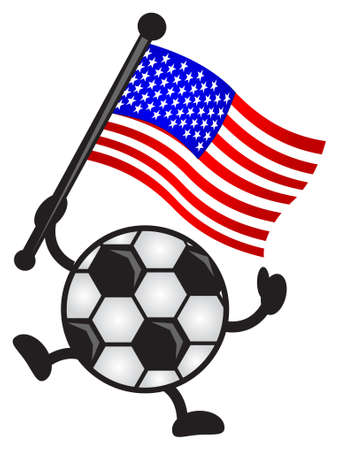 illustration of funny cartoon soccer character bring flagのイラスト素材