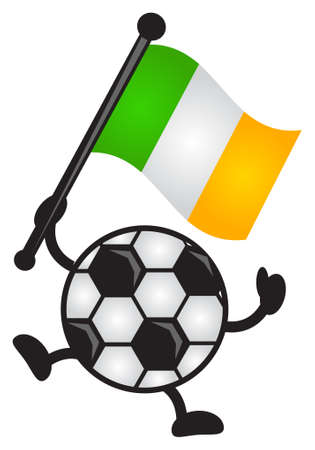 illustration of funny cartoon soccer character bring flagのイラスト素材