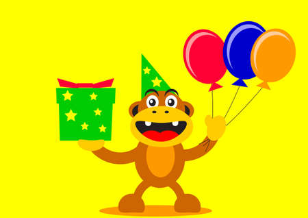 illustration graphic cartoon character of monkey says happy birthdayのイラスト素材